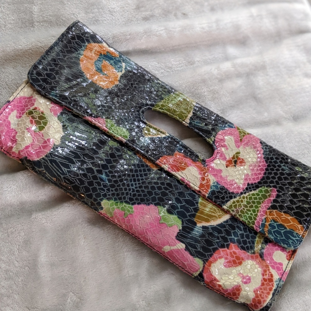 HOBO Brand Genuine Leather Floral Envelope Clutch